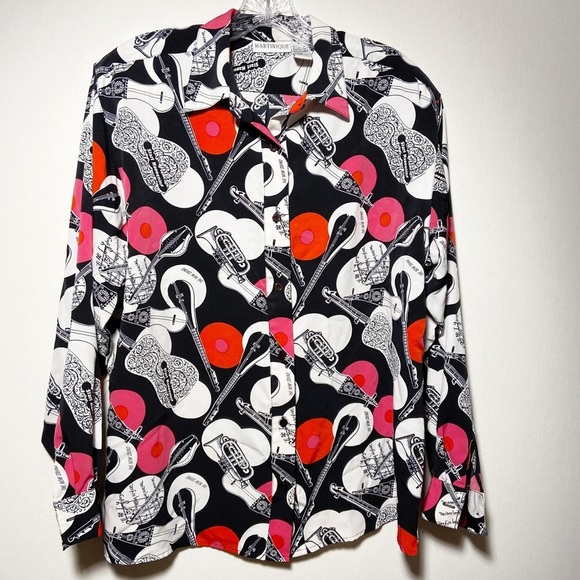 Vintage Martinique Women’s Long Sleeve Music‎ Instruments Button up Size Large - Picture 1 of 9